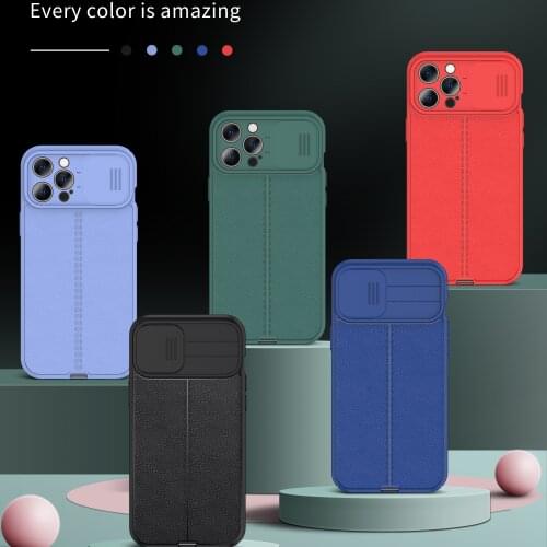 Slide Camera Lens Protection Case For iPhone 12 13 Mini 11 Pro Max XR XS 7 8Plus SE Luxury Soft Leather Texture Shockproof Cover