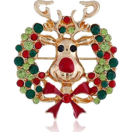 CRLEY Reindeer Animal Antler Brooches Red Bowknot Christmas Gifts Dress Scarf Elegant Decoration Brooch Jewelry Drop Shipping
