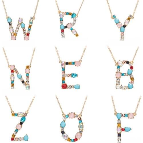 DIY Pendant CZ charm Gold 26 Alphabet letter pendant necklace micro pave zircon initial letter necklaces
