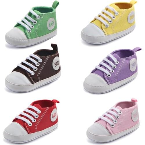 0-12M Newborn Toddler Canvas Sneakers Baby Boy Girl Soft Sole Crib Shoes First Walkers 12 Colors 0