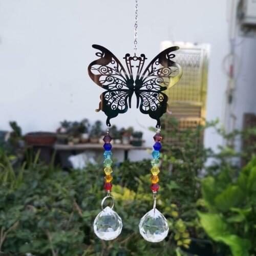 Crystal Prism Suncatcher with Faceted Ball Pendant Garden Window Hanging Pendant Home Wedding Xmas Ornaments Butterfly DIY Craft