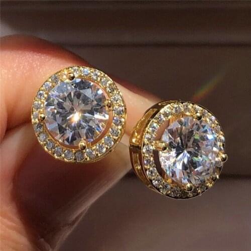Classic round zircon earrings stud earrings for women accessories gold color wholesale