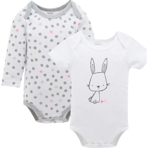 Kavkas 2 Pcs/lot Baby Girl Boy Bodysuit Polka Dot Cute Rabbit Printed Summer Baby Clothes Newborn Jumpsuit Toddler Clothing