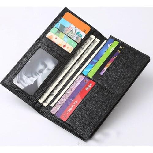 2021 Genuine Leather Mans purse Slim Long Black Mans wallet Cowhide Multi Card Slots men wallet Soft leather cartera hombre