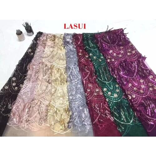 LASUI New very beautiful 1 yard noble 7 colors sequins embroidery tassels lace fabric diy for Dance/evening Dress fabric W0051