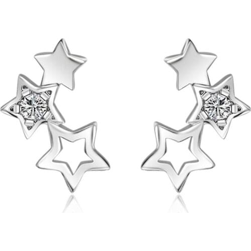925 Sterling Silver Christmas Gift Crystal Star Charm Stud Earrings For Women Kids Fashion Elegant Party Jewelry EH1409