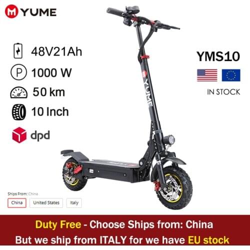 YUME S10 Powerful 1000w Rear Motor e scooter 10" Off Road Tires Up to 30Miles&30Mph Foldable Electric Scooter for Adults