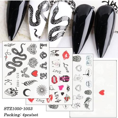 Gothic Letter Nail Art Stickers Black Snake Cool Design Alphabet Sex Lips Slider Goth Skull Girl Nail Decals Manicure Decoration