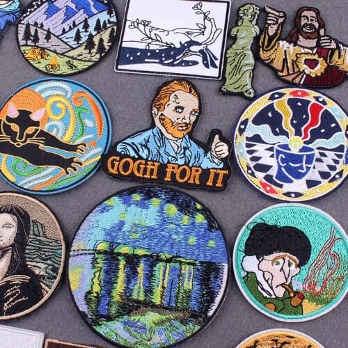 Van Gogh Embroidered Patches on Clothes DIY Wave Patch Clothing Thermoadhesive Patches for Clothing Stickers Oil Painting Stripe