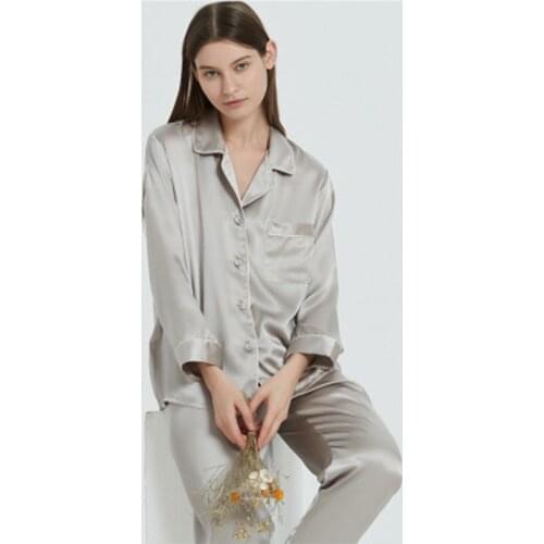 New Natural 100% mulberry silk Pajamas Women Set suit female nghtwear Lady sex Fashion bed 19mm heavy home service Homewear