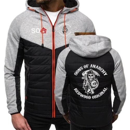 NEW Sons Of Anarchy Hoodies For Man Print Hooded Jackets Zipper Spring Autumn Fashion SAMCRO Padded Men Popular Coats Sport Tops