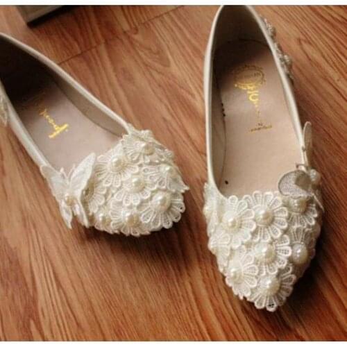 Lace flats shoes for woman ivory bridal wedding flats shoes handmade plus size butterfly brides lace flower flats shoes women
