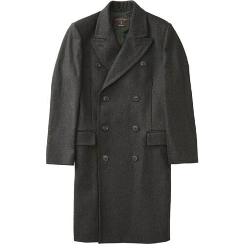 Solid Black Male Jacket Overcoat England Style Double-Breasted V-Sleeve Long Jacket Casual Fashion Handsome Mens Woolen Coat