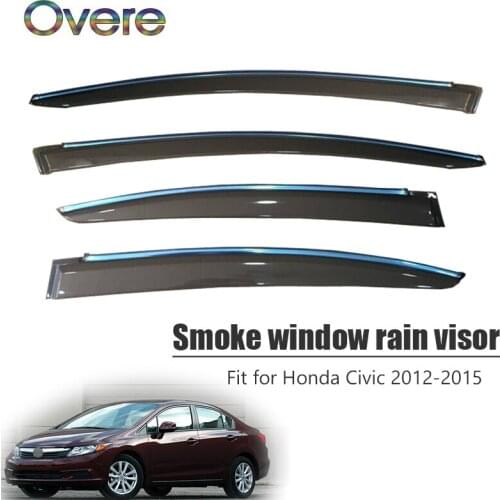 Overe 4Pcs/1Set Smoke Window Rain Visor For Honda Civic 2012 2013 2014 2015 Styling Awnings Shelters Guard ABS Accessories