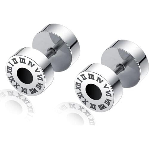 Punk Stainless Steel Dumbbell Stud Earrings For Women Man Roman numerals Party Ear Jewelry Gift Drop Shipping