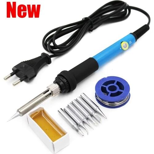 60W Soldering Iron EU/US Plug 110V/220V Thermostatic Electric Mini Solder Iron Station With 6pcs Soldering Tip Solder Wire Rosin
