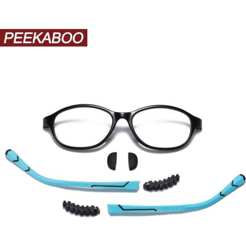 Peekaboo TR90 blue light filter glasses for kids clear lens silicone boy girl oval eyeglass frames for children pink purple