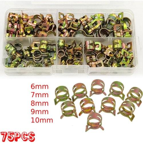 75pcs 6-10mm Spring Clamp Water Hose Clamp CPU Fuel Pipe Air Tube Clamps Fastener For Motorcycle Reusable