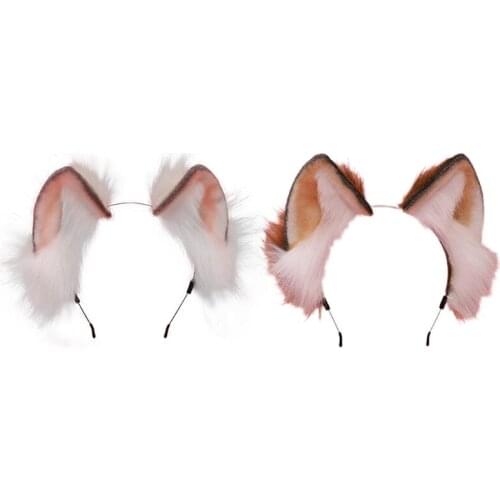 Cosplay Furry Animal Ears Hair Hoop Handmade Lolita Costume Cosplay Long Fur Headpiece for Halloween Party Decoration
