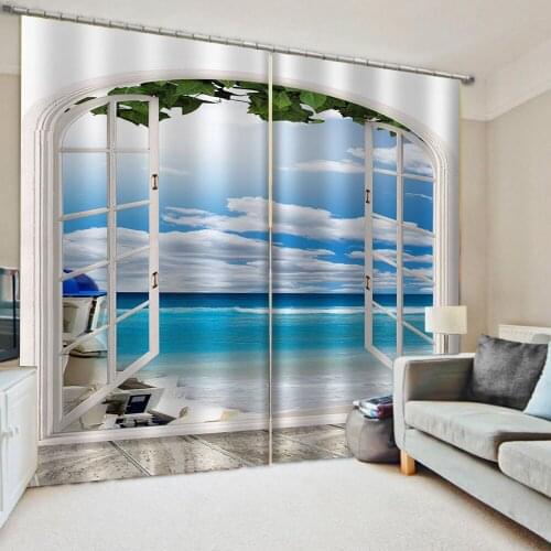Luxury Blackout 3D Window Curtains For Living Room Bedroom Window curtain blue sky curtain