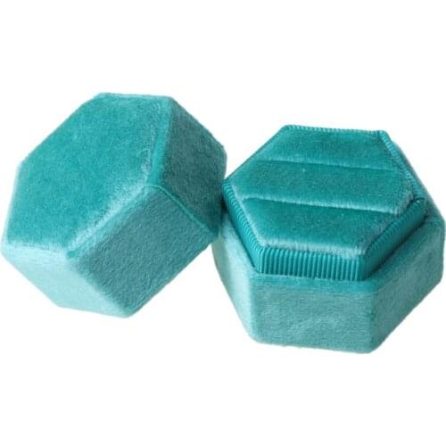 Hexagon Velvet Ring Box Double Ring Display Holder with Detachable Lid Ring Box Holder for Wedding Ceremony 193D