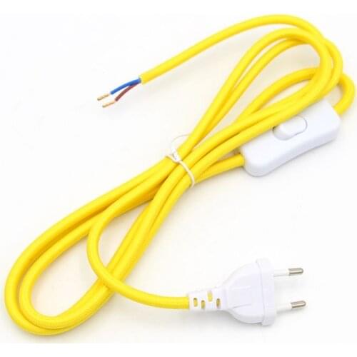 220V AC Power Cord With European Plug Line Switch Textile Braided Covered Cords 2 Meters