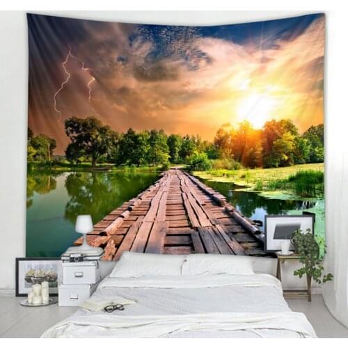 Nordic wooden bridge landscape tapestry decoration wall tapestry art deco blanket curtain hanging at home bedroom living room