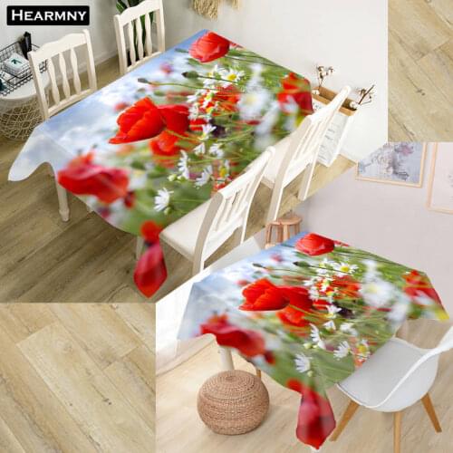 Customize 3D Tablecloth Poppy Flowers 01 Oxford Cloth Dust-proof Rectangular Table Cover For Party Home Decor 100X140cm175x175cm