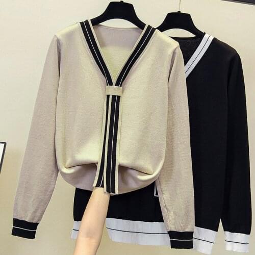Women Winter Sweater and Pullovers Vneck Striped Vintage Knitwear Long Sleeve Oversized Pull Jumpers Winter Outwear Sweater