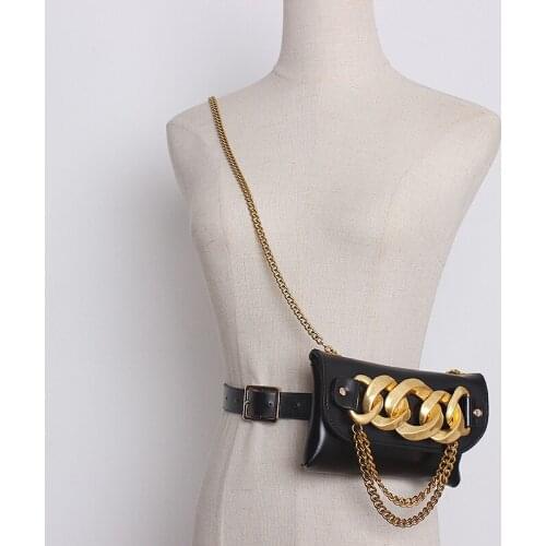 High street style thick chain clasp single shoulder slant slung mobile phone bag design PU leather fanny pack