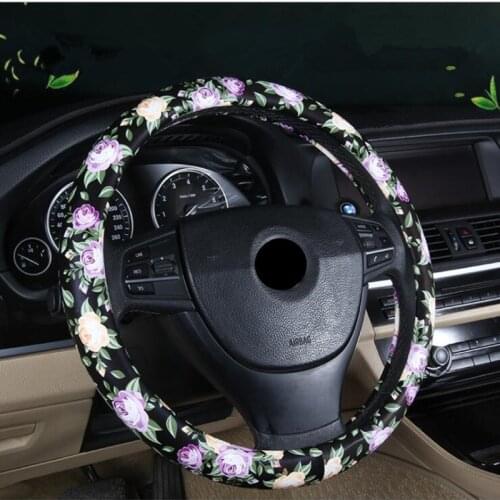 Universal Flowers Print Car Styling Anti-slip Car Steering Wheel Cover Girls Women Universal Interior Accessories