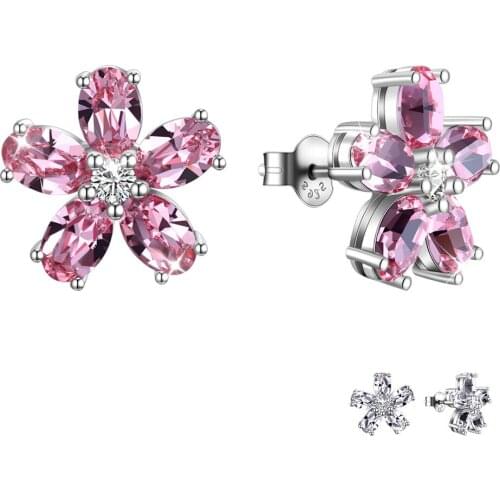 ZEMIOR 925 Sterling Silver Stud Earrings For Women Petal Austria Crystal Party Wedding Fashion Jewelry Gift New Arrivals