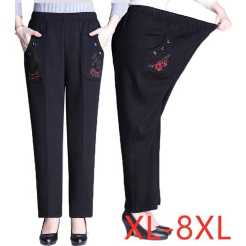 Spring Autumn Women Trousers New Elastic Waist Casual Pants Extra Large Middle-aged Straight Pants Winter Velvet Warm Pants 8XL