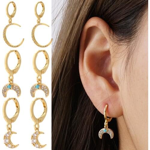 Moon Earrings for Women Gold Charm Dangle Necklace Micro Pave Zircon CZ Cute Earring Trendy Punk Party Korean New Fashion 2021
