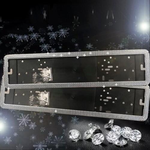 2Pcs Crystal License Plate Frame Women Luxury Handcrafted Rhinestone Car Frame Plate with