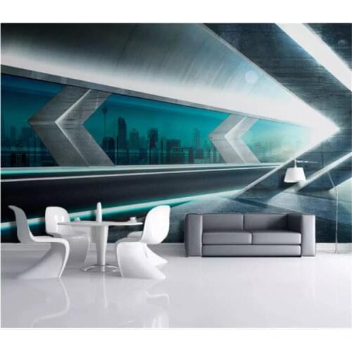 3D Wall Paper Creative Modern 3D Technology City Highway Space Wall Murals Restaurant Living Room Wallpaper 3D Home Improvement