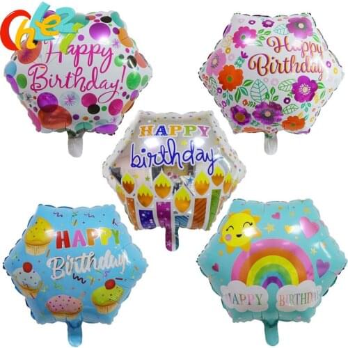 5 pcs 18 inch Hexagon birthday Foil Balloons baby shower child toys Happy birthday party decorations kids Baloons Birthday Balon