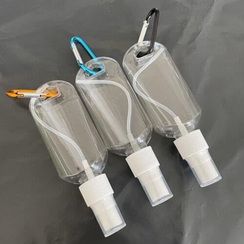 50ml Reusable Portable Mini Alcohol Spray Bottle Hand Sanitizer Travel Small Size Holder Hook Keychain Carrier 50pcs