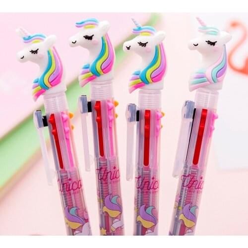 6 Colors In One Unicorn Ballpoint Pen 1000PCS Kawaii Ball Pen for Kids Gift Ball Pen Office Stationery Unicorn Pen