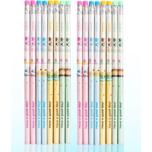 96Pcs Cute cartoons sailboat Standard Wooden Pencil With Eraser Writing Drawing Pencil School Supply Stationery
