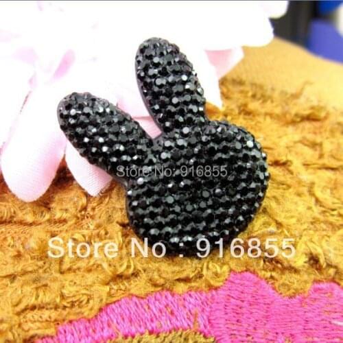 Free shipping!50pcs/lot 35*25mm black long-eared rabbit shape flatback Resin rhinestone for DIY phone case decorative
