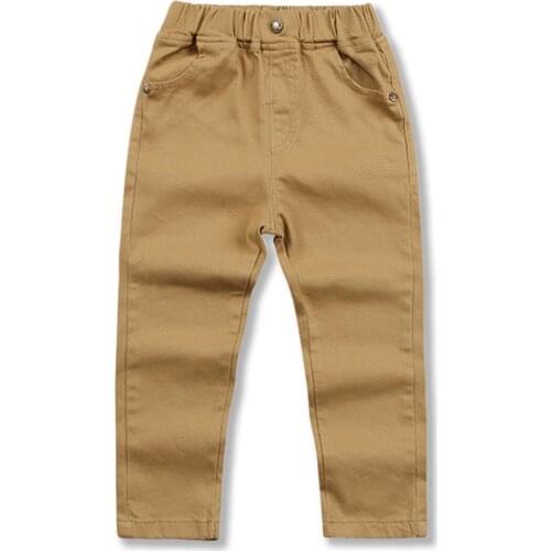 BINIDUCKLING Kids Boys Long Pants Autumn Spring Fall Cotton Trousers For Toddler Boys Solid Elastic-Waist Causal Pants