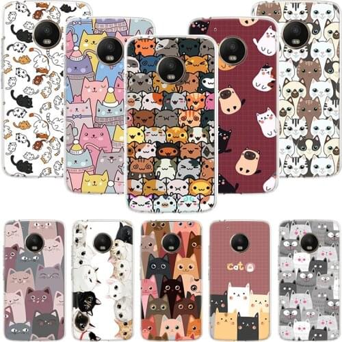 Cartoon Cute Cats Background Phone Case For Motorola Moto G9 G8 G7 G6 G5 E6 E5 E4 Plus Play Power One Action Macro Coque Cover C
