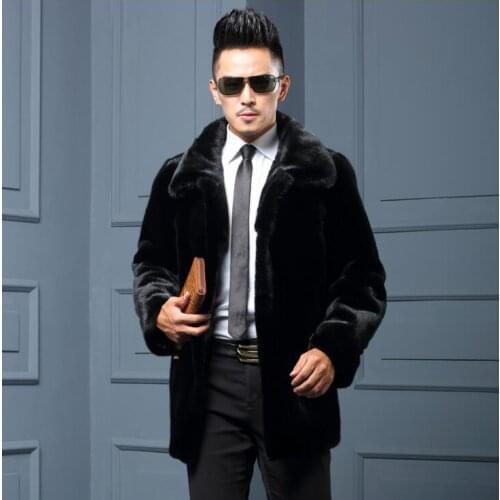 Black faux mink leather jacket mens winter thicken warm fur leather coat men slim jackets jaqueta de couro fashion plus size 6XL
