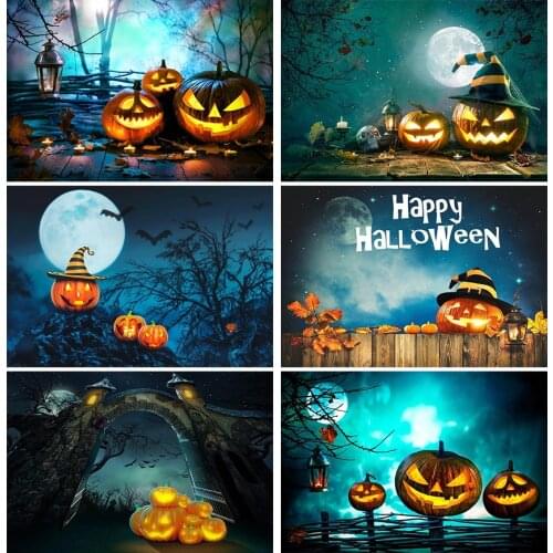 Halloween Backdrops Pumpkin Lantern Forest Bat Witch Decor Baby Photocall Photography Background for Photo Studio Decor Banners