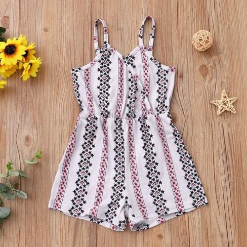 2021 Summer Kids Jumpsuit Floral Print Strap Loose Comfortable Children Playsuits Beach Boho Kids Romper Kids Clothes Pants 0-6Y