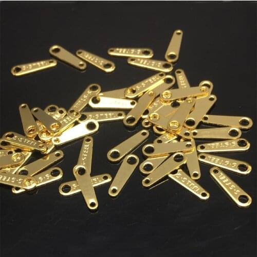 20pcs Engaved "S.STEEL" Gold Color Stainless Steel End Tab Finding Tags For DIY Chain Ends 10x3mm