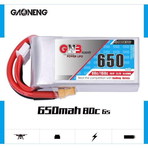 Gaoneng GNB 650mAh 22.2V 6S 80C/160C Lipo battery XT30 or XT60 Plug for FPV Racing Drone RC Models Multicopter Frame Parts