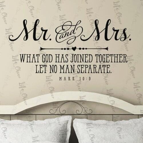 Mr. and Mrs. Wall Decal Christian Quote Bible Verse About Love Couple Bedroom Home Decor Wedding Decals Vinyl Wall Sticker