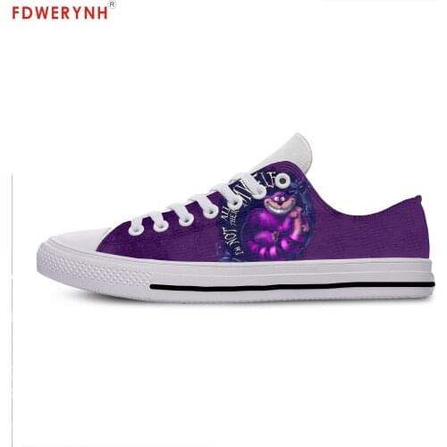 Mens Casual Shoes New Cartoon Cute Funny Chasire Cat Lace-Up Canvas Strap Ladies Casual Man Shoes Comfortable